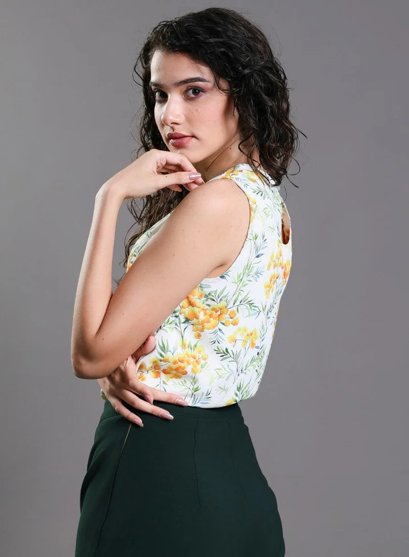 Zigzag  Sleeveless Yellow Floral Printed Top for Women | Best Price UAE